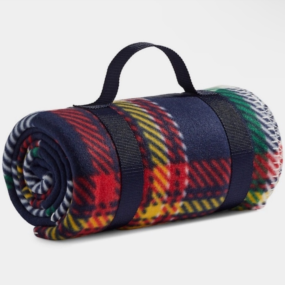 LAST ONE NEW Hudson’s Bay Stripes Varsity Tartan Polar Fleece Throw+ Carry Strap